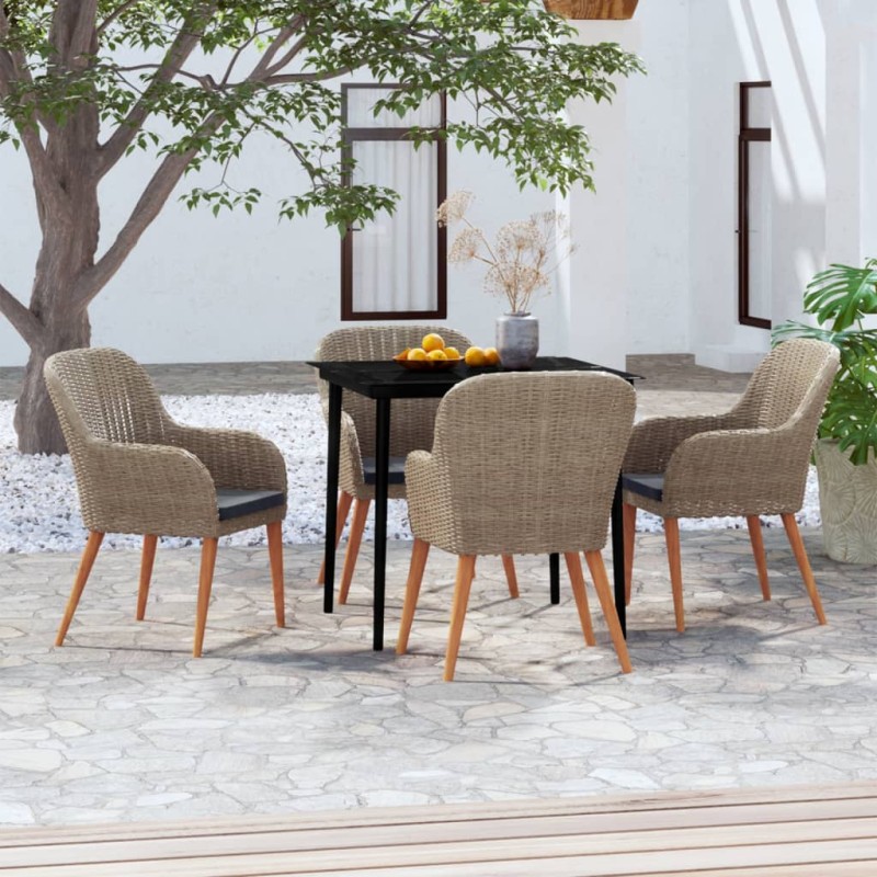 vidaXL 5-tlg. Garten-Essgruppe mit Kissen Braun vidaXL 5-tlg. Garten-Essgruppe mit Kissen Braun