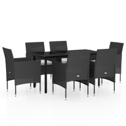 vidaXL 7-tlg. Garten-Essgruppe mit Kissen Schwarz