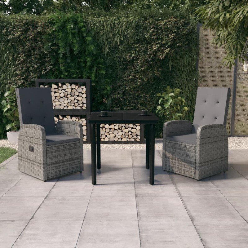 vidaXL 3-tlg. Garten-Essgruppe mit Kissen Grau vidaXL 3-tlg. Garten-Essgruppe mit Kissen Grau