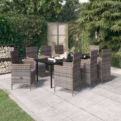 vidaXL 9-tlg. Garten-Essgruppe mit Auflagen Grau