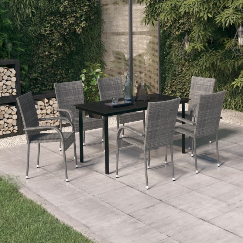 vidaXL 7-tlg. Garten-Essgruppe Grau und Schwarz vidaXL 7-tlg. Garten-Essgruppe Grau und Schwarz