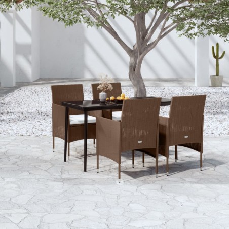 vidaXL 5-tlg. Garten-Essgruppe mit Kissen Braun und Schwarz