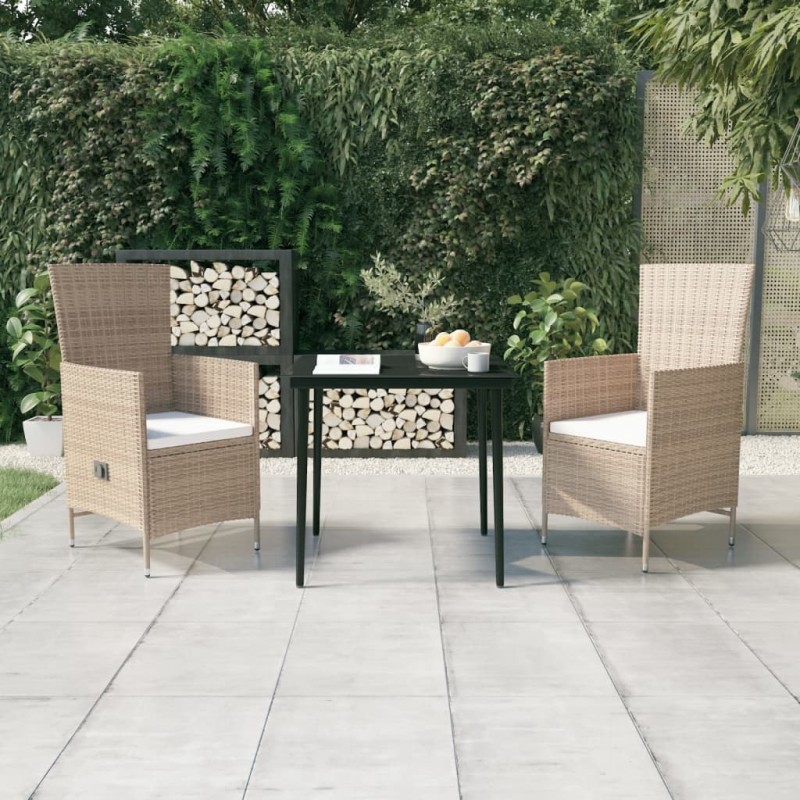 vidaXL 3-tlg. Garten-Essgruppe mit Kissen Beige vidaXL 3-tlg. Garten-Essgruppe mit Kissen Beige