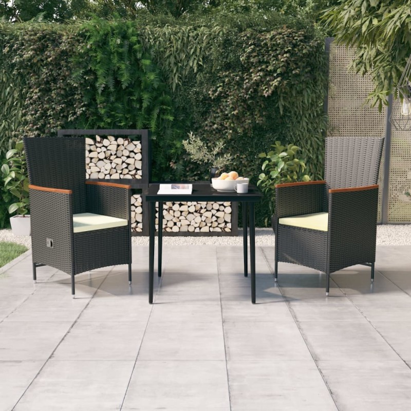 vidaXL 3-tlg. Garten-Essgruppe mit Kissen Schwarz vidaXL 3-tlg. Garten-Essgruppe mit Kissen Schwarz