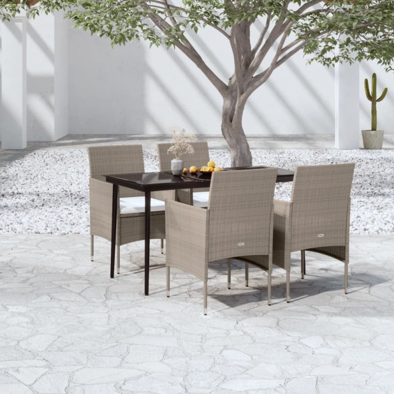 vidaXL 5-tlg. Garten-Essgruppe mit Kissen Beige und Schwarz vidaXL 5-tlg. Garten-Essgruppe mit Kissen Beige und Schwarz