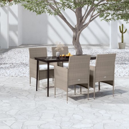 vidaXL 5-tlg. Garten-Essgruppe mit Kissen Beige und Schwarz