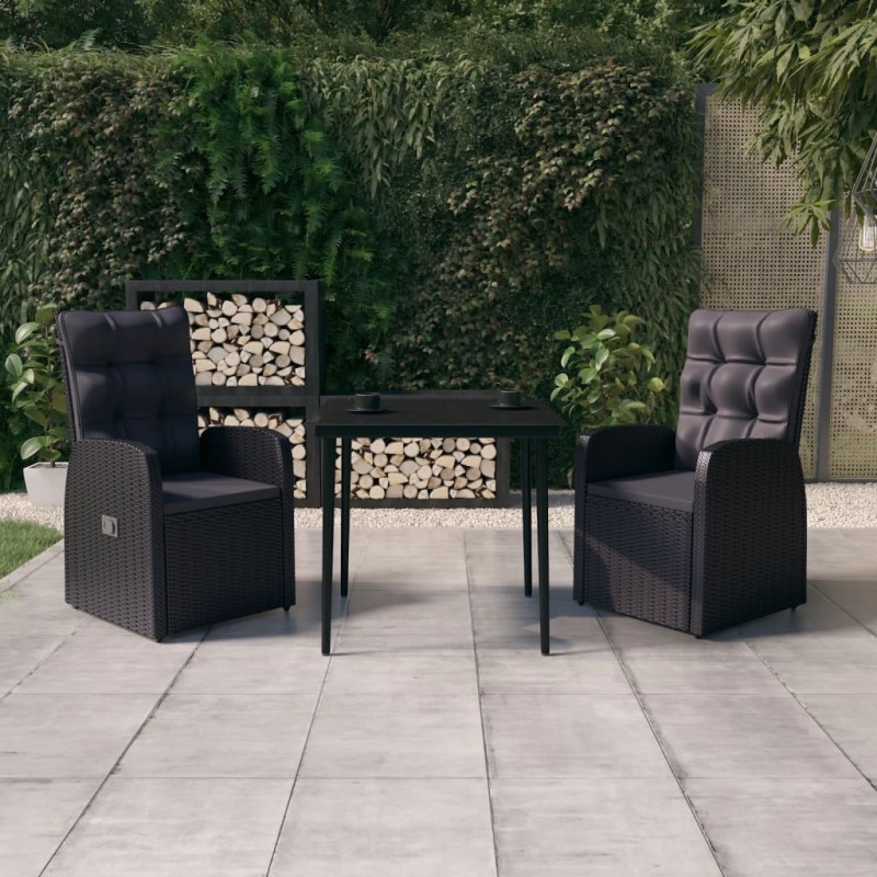 vidaXL 3-tlg. Garten-Essgruppe mit Kissen Schwarz vidaXL 3-tlg. Garten-Essgruppe mit Kissen Schwarz