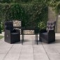 vidaXL 3-tlg. Garten-Essgruppe mit Kissen Schwarz vidaXL 3-tlg. Garten-Essgruppe mit Kissen Schwarz