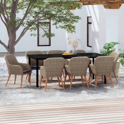 vidaXL 9-tlg. Garten-Essgruppe mit Kissen Braun