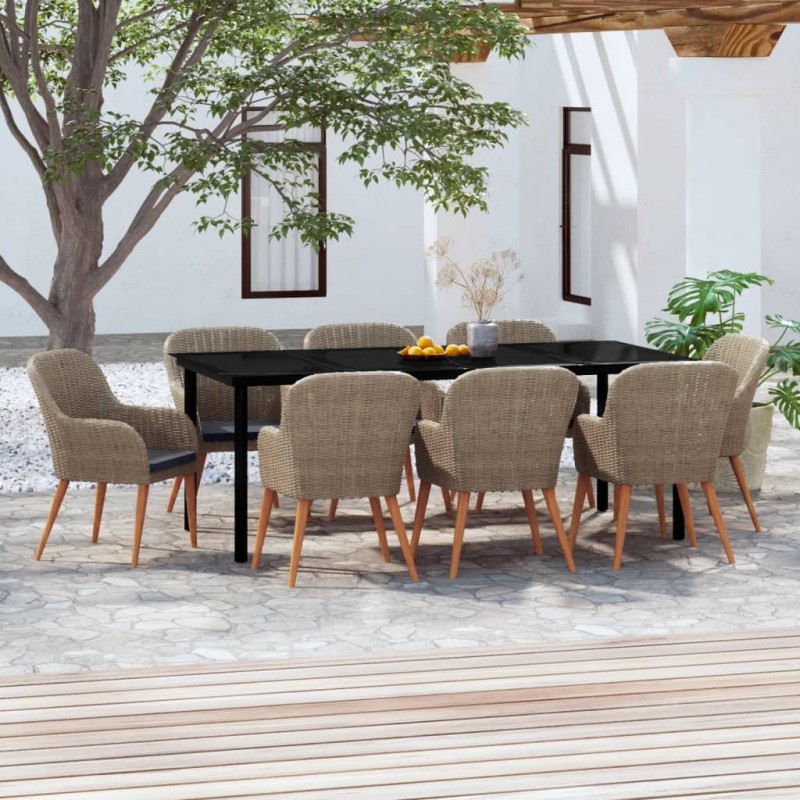 vidaXL 9-tlg. Garten-Essgruppe mit Kissen Braun vidaXL 9-tlg. Garten-Essgruppe mit Kissen Braun
