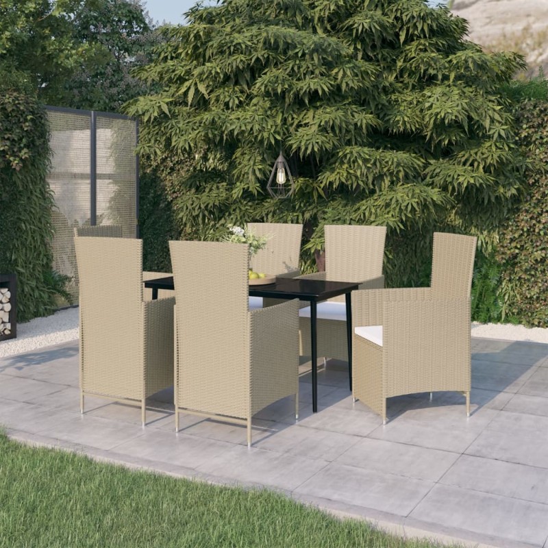 vidaXL 7-tlg. Garten-Essgruppe mit Auflagen Beige vidaXL 7-tlg. Garten-Essgruppe mit Auflagen Beige