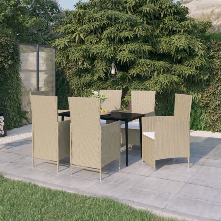 vidaXL 7-tlg. Garten-Essgruppe mit Auflagen Beige
