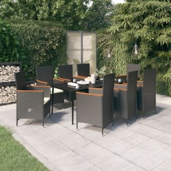 vidaXL 9-tlg. Garten-Essgruppe mit Kissen Schwarz