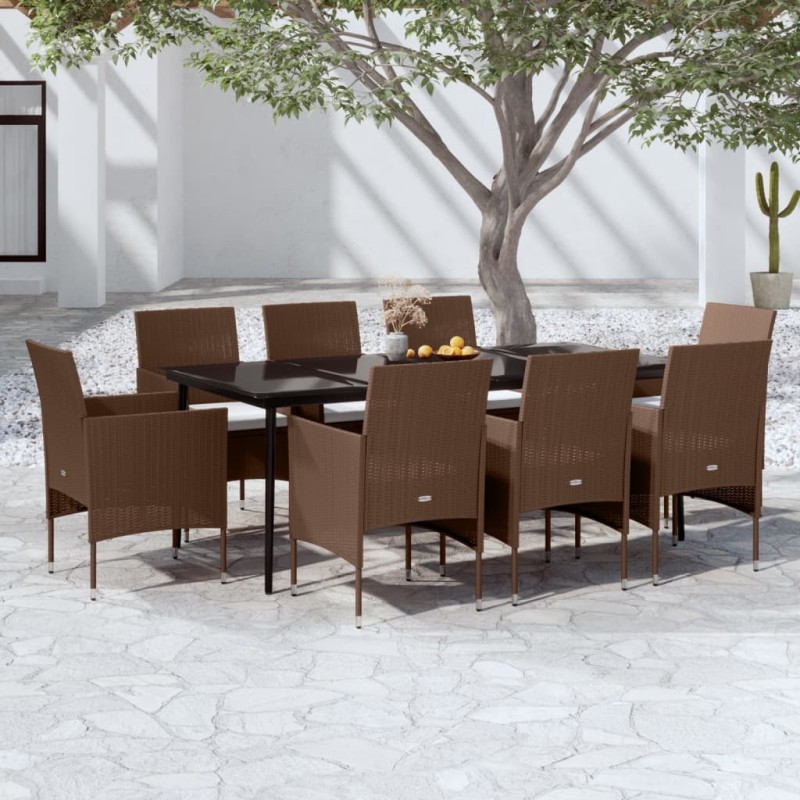 vidaXL 9-tlg. Garten-Essgruppe mit Kissen Braun und Schwarz vidaXL 9-tlg. Garten-Essgruppe mit Kissen Braun und Schwarz