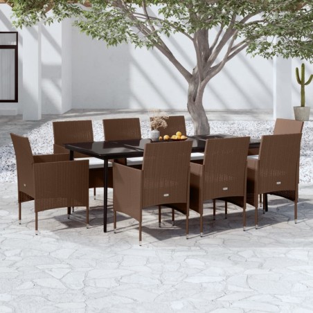 vidaXL 9-tlg. Garten-Essgruppe mit Kissen Braun und Schwarz