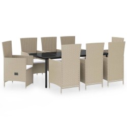 vidaXL 9-tlg. Garten-Essgruppe mit Auflagen Beige