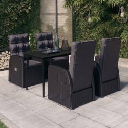 vidaXL 5-tlg. Garten-Essgruppe mit Kissen Schwarz
