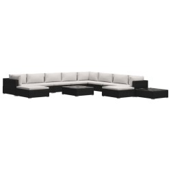 12-tlg. Garten-Lounge-Set mit Auflagen Poly Rattan Schwarz