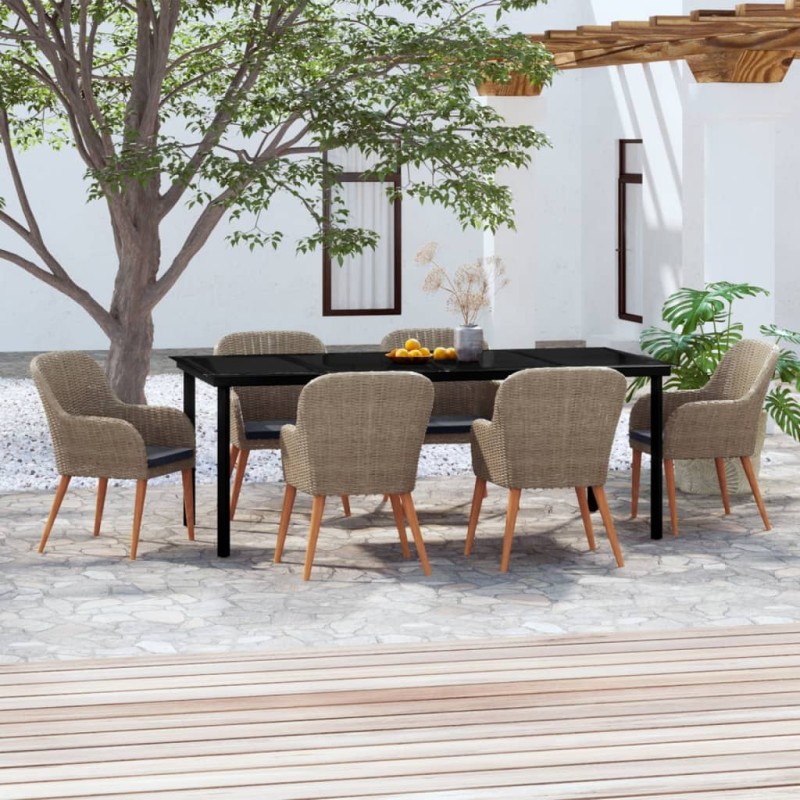 vidaXL 7-tlg. Garten-Essgruppe mit Kissen Braun vidaXL 7-tlg. Garten-Essgruppe mit Kissen Braun