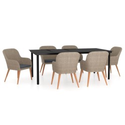 vidaXL 7-tlg. Garten-Essgruppe mit Kissen Braun