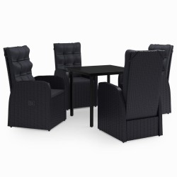 vidaXL 5-tlg. Garten-Essgruppe mit Kissen Schwarz