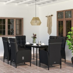 vidaXL 7-tlg. Garten-Essgruppe mit Kissen Schwarz