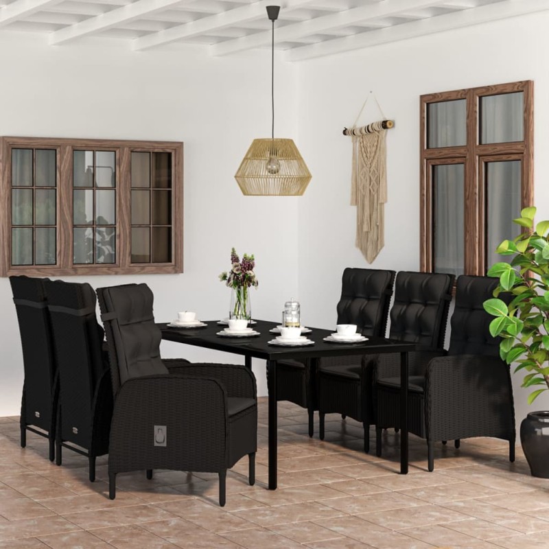 vidaXL 7-tlg. Garten-Essgruppe mit Kissen Schwarz vidaXL 7-tlg. Garten-Essgruppe mit Kissen Schwarz
