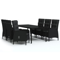 vidaXL 7-tlg. Garten-Essgruppe mit Kissen Schwarz