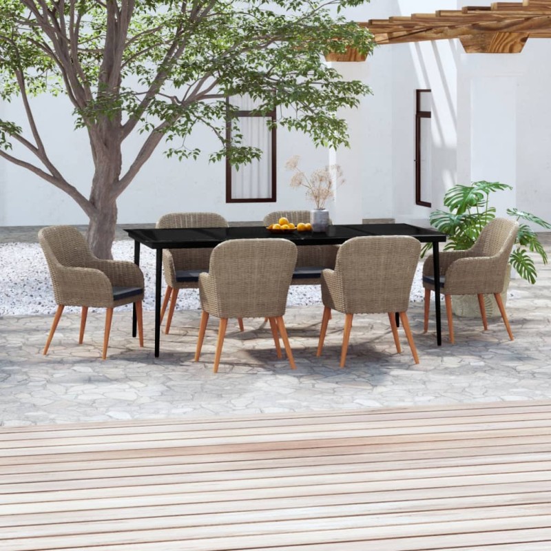 vidaXL 7-tlg. Garten-Essgruppe mit Kissen Braun vidaXL 7-tlg. Garten-Essgruppe mit Kissen Braun