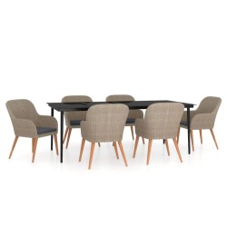 vidaXL 7-tlg. Garten-Essgruppe mit Kissen Braun