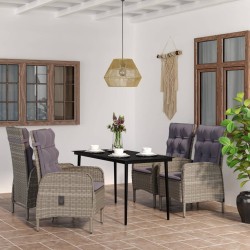 vidaXL 5-tlg. Garten-Essgruppe mit Kissen Grau und Schwarz