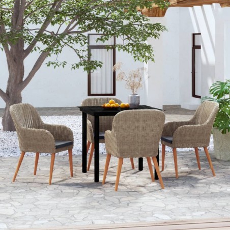 vidaXL 5-tlg. Garten-Essgruppe mit Kissen Braun