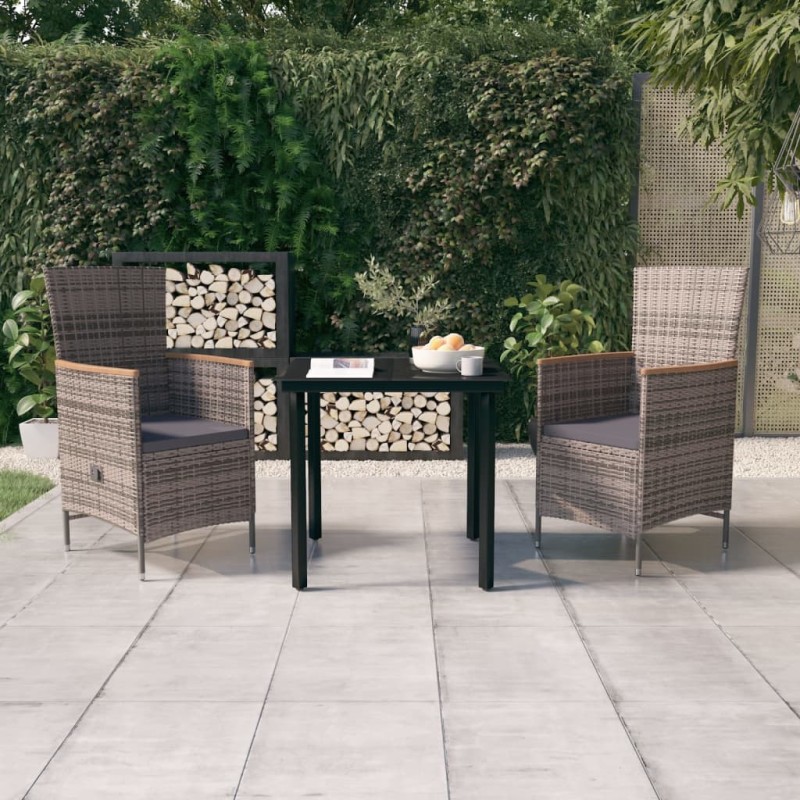 vidaXL 3-tlg. Garten-Essgruppe mit Kissen Grau vidaXL 3-tlg. Garten-Essgruppe mit Kissen Grau