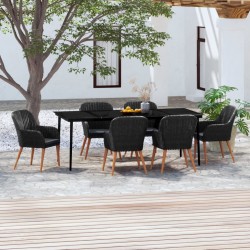 vidaXL 7-tlg. Garten-Essgruppe mit Kissen Schwarz