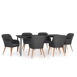 vidaXL 7-tlg. Garten-Essgruppe mit Kissen Schwarz