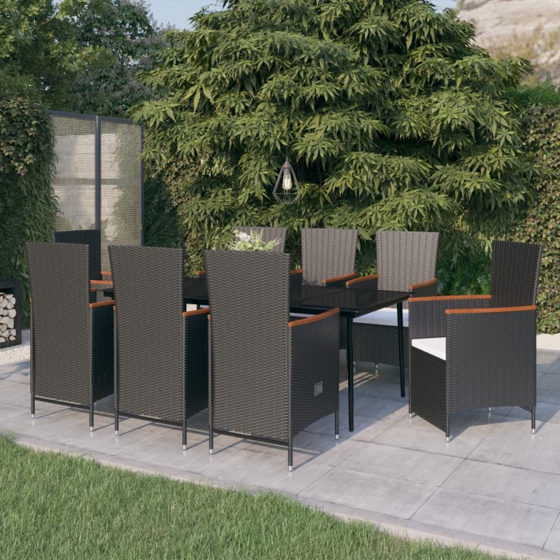 vidaXL 9-tlg. Garten-Essgruppe mit Auflagen Schwarz vidaXL 9-tlg. Garten-Essgruppe mit Auflagen Schwarz