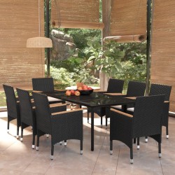vidaXL 9-tlg. Garten-Essgruppe mit Kissen Schwarz