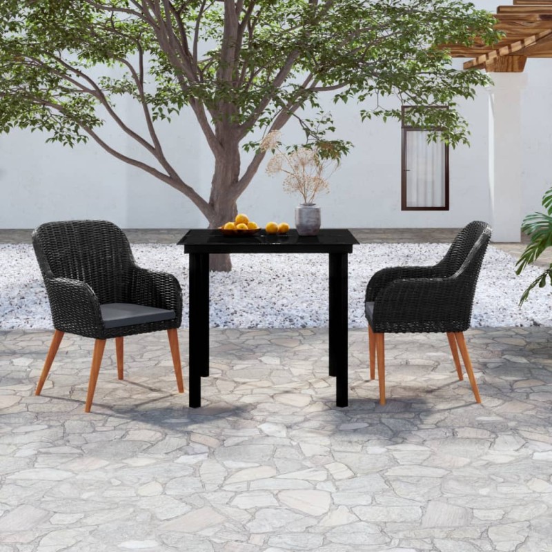 vidaXL 3-tlg. Garten-Essgruppe mit Kissen Schwarz vidaXL 3-tlg. Garten-Essgruppe mit Kissen Schwarz