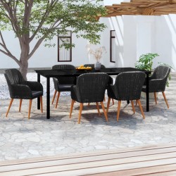 vidaXL 7-tlg. Garten-Essgruppe mit Kissen Schwarz