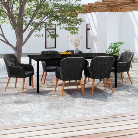 vidaXL 7-tlg. Garten-Essgruppe mit Kissen Schwarz