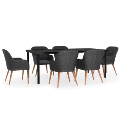 vidaXL 7-tlg. Garten-Essgruppe mit Kissen Schwarz