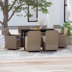 vidaXL 7-tlg. Garten-Essgruppe mit Kissen Braun