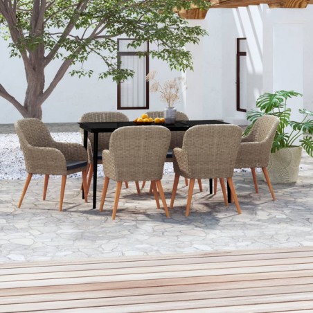 vidaXL 7-tlg. Garten-Essgruppe mit Kissen Braun