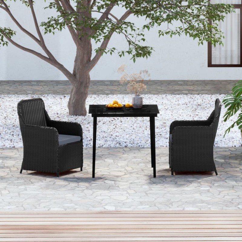 vidaXL 3-tlg. Garten-Essgruppe mit Kissen Schwarz vidaXL 3-tlg. Garten-Essgruppe mit Kissen Schwarz