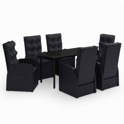 vidaXL 7-tlg. Garten-Essgruppe mit Kissen Schwarz