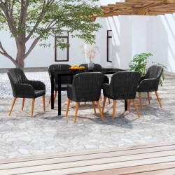 vidaXL 7-tlg. Garten-Essgruppe mit Kissen Schwarz