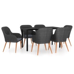 vidaXL 7-tlg. Garten-Essgruppe mit Kissen Schwarz