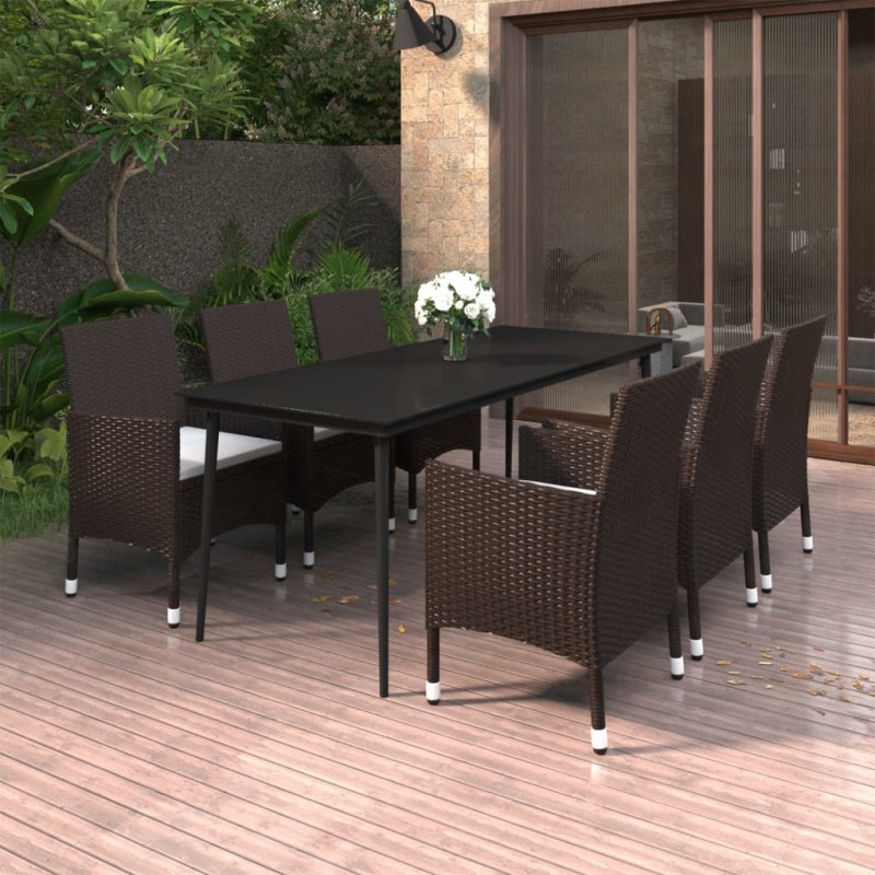 vidaXL 7-tlg. Garten-Essgruppe mit Kissen Poly Rattan und Glas vidaXL 7-tlg. Garten-Essgruppe mit Kissen Poly Rattan und Glas