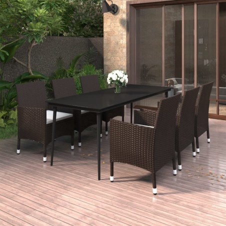 vidaXL 7-tlg. Garten-Essgruppe mit Kissen Poly Rattan und Glas