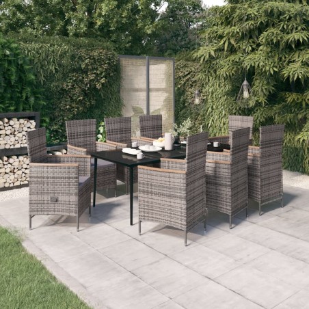 vidaXL 9-tlg. Garten-Essgruppe mit Auflagen Grau
